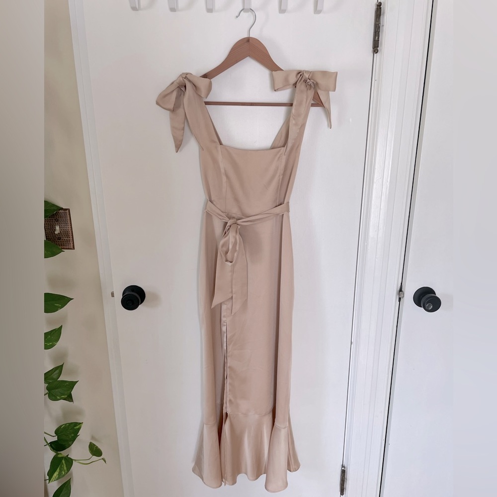 Show Me Your Mumu Claire Midi Champagne Luxe Satin Size XS